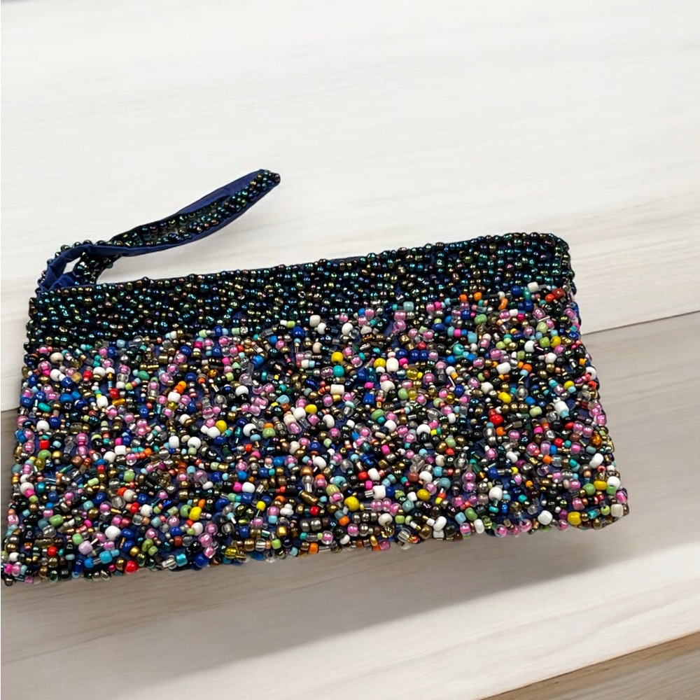 Beaded Clutch Wristlet with Strap.